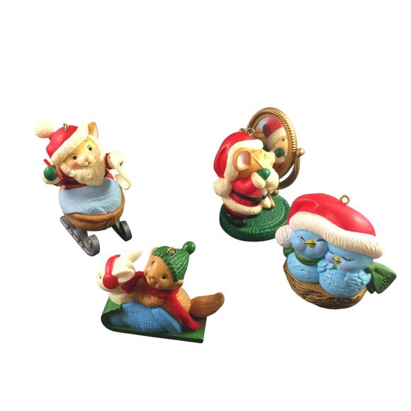 Vintage Avon Collectible 1980s Christmas Ornaments (Set of 4) - Santa, Mouse - v - Picture 1 of 6